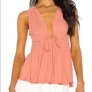 Free people beach bound plunging neckline tank top pink tie front medium